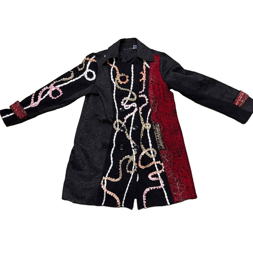 EMMA G Boutique Women’s L Embroidered Artsy Button Front Jacket Blazer Boho Read